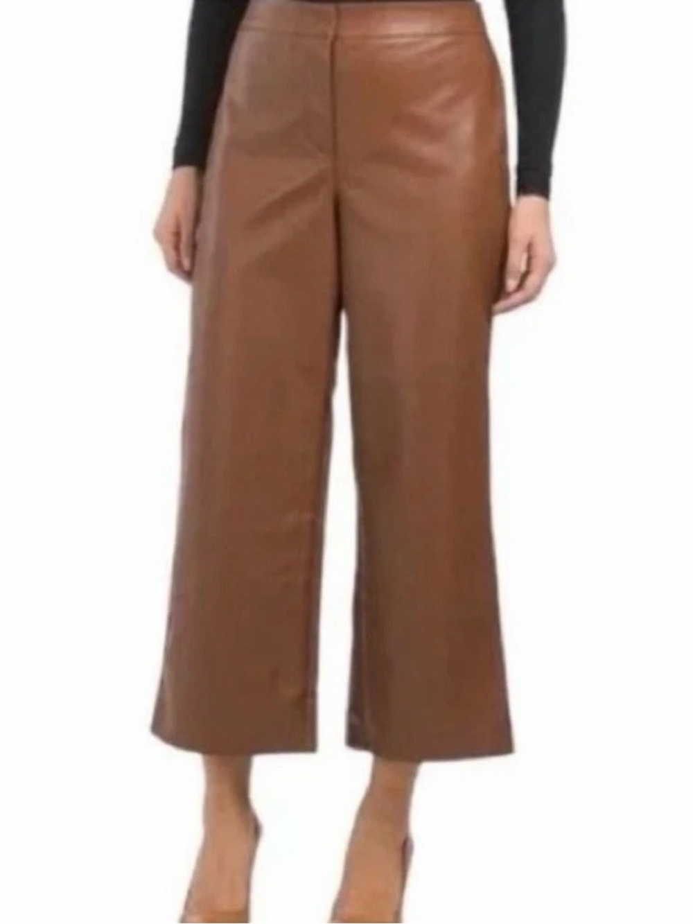 bagatelle Cropped Wide-Leg Faux Leather Pants in Cognac Brown